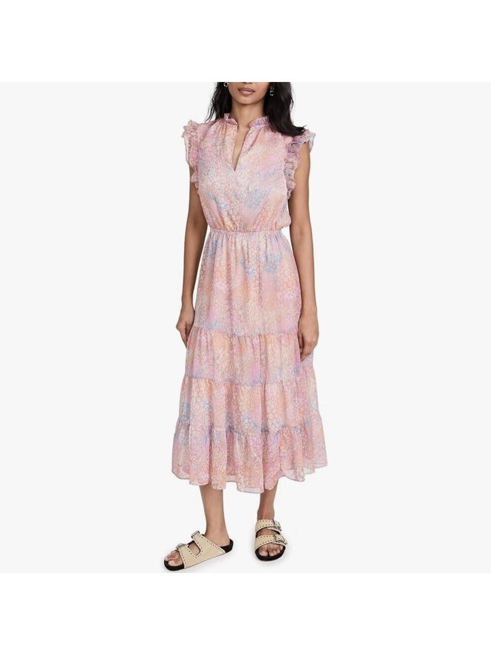 BB DAKOTA tiered maxi dress pink blue pastel Fits 6-8 floral Summer Feminine